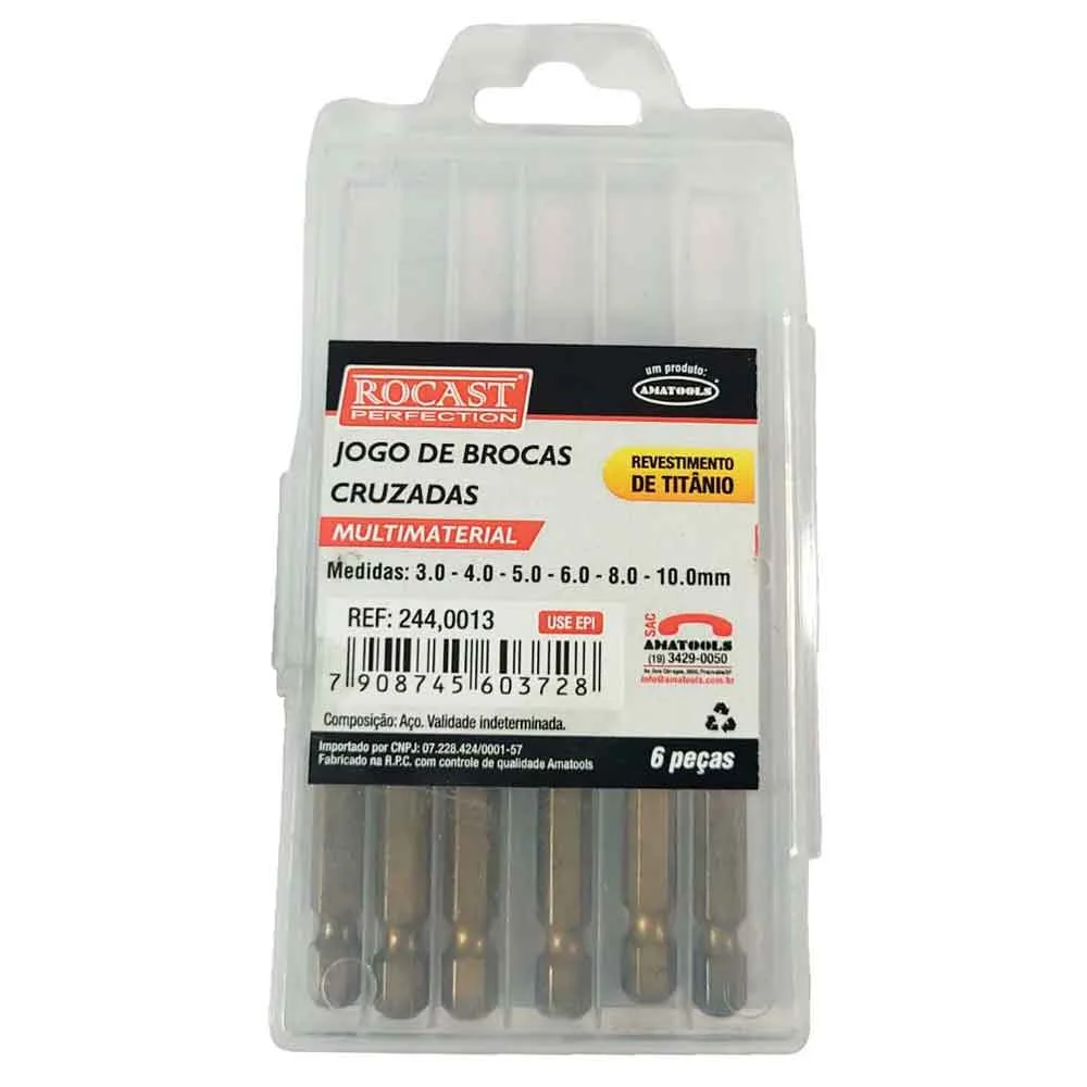 Jogo Broca Cruzada Multimaterial 3.0 A 10.0 Mm 6 Peças